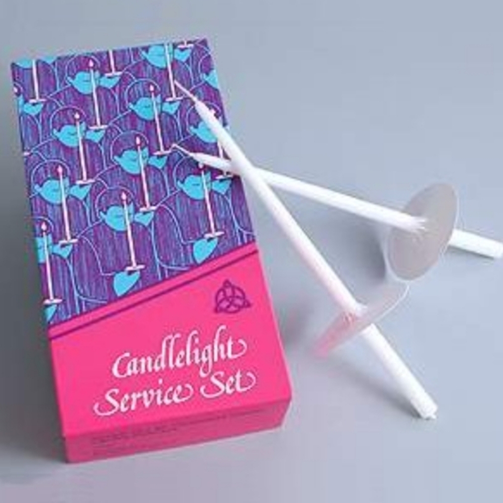 Candlelight Service Set - White New in Box 50 Candles 50 Paper Drip Protectors